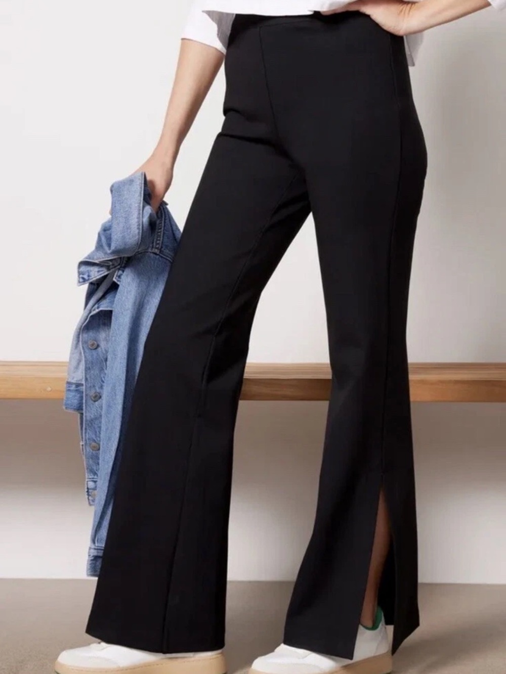 Spanx The Perfect Pants Black Split Hem Wide-leg Pull-on Stretchy Pants size S/P